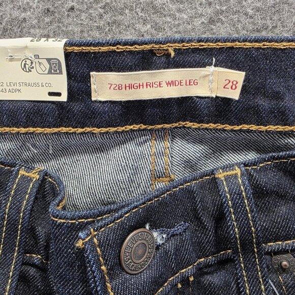 Levis 728 High Rise Wide Leg Jeans Womens 28x32 Dark Wash Premium Stretch Denim - Picture 6 of 13